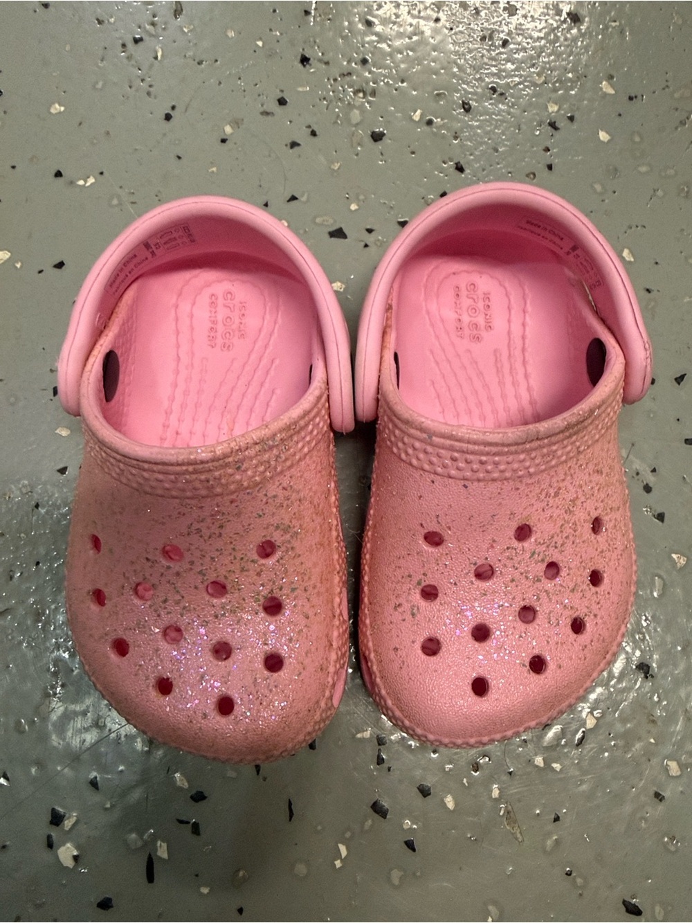 CROCS Kids Pink Glitter Water Shoes with Heel Strap